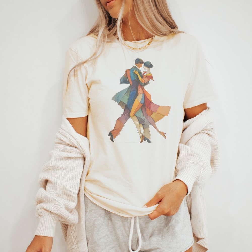 Dancing Couple Cubist Graphic Tee Watercolor Art Design